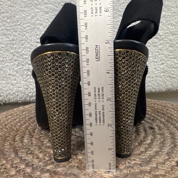 Pedro Garcia Paola Bootie Open Toe Black Suede Leather Embellished Heel Size 41 - Picture 3 of 9